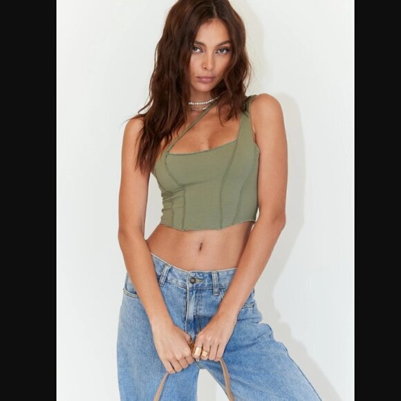 Princess Polly Tops - Princess Polly Blake Khaki Green One Shoulder Crop Tank Top 8
